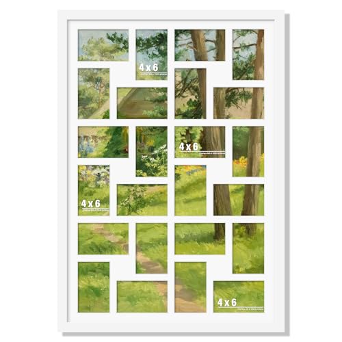 Image of DUENPY 22x32 Collage Picture Frame 4x6 Picture Frames Collage Wall Decor Displays twenty four 4x6 inch Photos Available Horizontal Wall Mounting Display and Vertical White