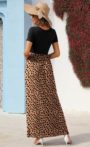 Image of GRECERELLE Womens Summer Long Maxi Dresses 2026 Short Sleeve V Neck Casual Button Dress with Pockets