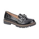 Shoes By Emma Ladies Loafer with Chunky Chain Trim Sizes 4-8 (Black Shiney, UK Footwear Size System, Adult, Women, Numeric, Medium, 6)