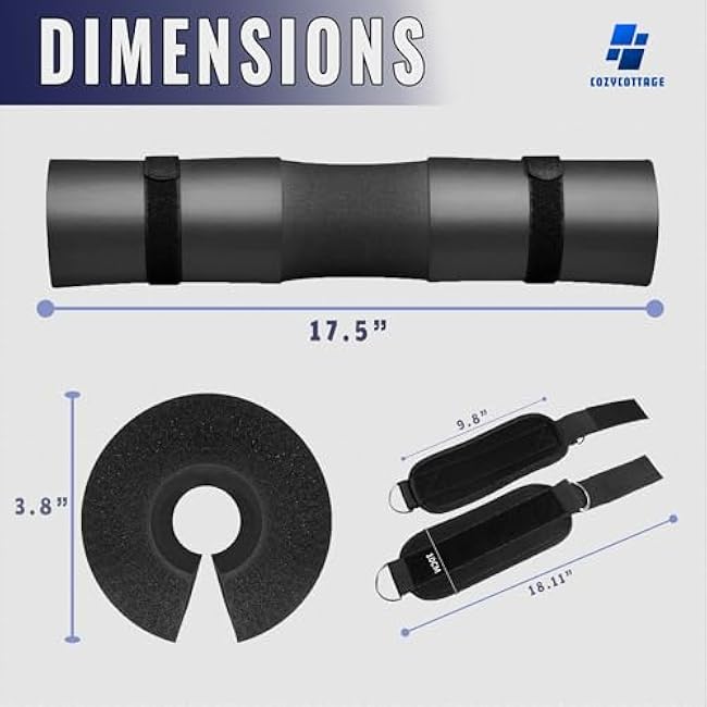 Barbell Pad Set for Hip Thrust & Squats ¨C 9-Piece Workout Kit for Women | Includes 2 Bar Pads, 2 Ankle Straps, 2 Resistance Bands & Gym Accessories ¨C No Pain Hip Thrusts ¨C Glute, Leg & Booty Training