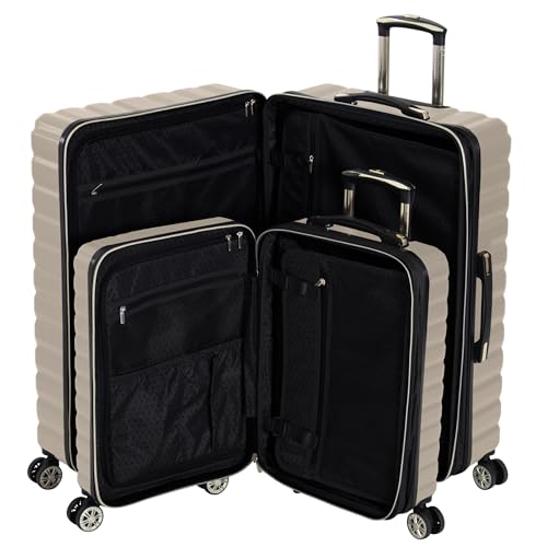 Image of Kenneth Cole REACTION Women's Madison Square Hardside Chevron Expandable Luggage, Taupe, 2-Piece Set (20 inch & 28 inch), Kenneth Cole Reaction Women's Madison Square Hardside Chevron Expandable Luggage