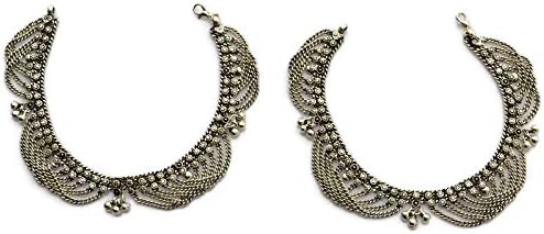 Miniatura 4 de Tobilleras únicas Boho para mujer Acabado antiguo oxidado plateado Cadena de metal en capas borla flecos tobillo Declaración moda novedad