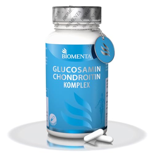 BIOMENTA Glucosamin + Chondroitin Komplex - 60 allergenfreie hochdosierte Kapseln mit Glucosaminsulfat, Chondroitinsulfat hochdosiert + Hyaluronsäure, Zink, Selen - Premiumqualität