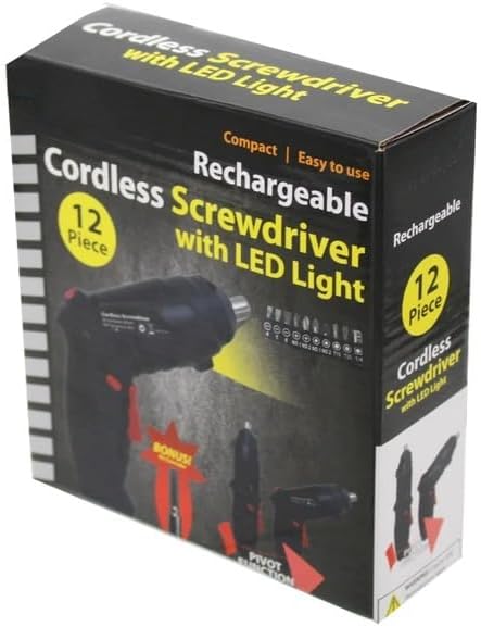 TUOYE Cordless Electric Screwdriver, 220 RPM No-Load Speed, 10-Piece Bit Set Included, Black