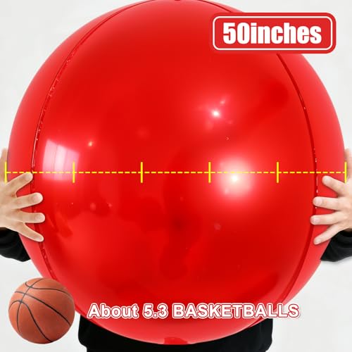 Image of 50 Inch Metallic Red Round Foil Balloons 3pcs Large Mylar Balloons