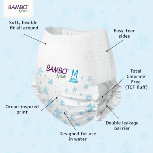 Image of Bambo Nature Hypoallergenic Swim Pants, Eco-Labeled Swim Diapers, Double Leak Barriers - Medium (12 Count)