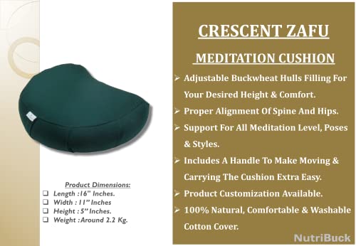Image of Buckwheat ZAFU Meditation Cushion Filled with Buckwheat Hulls (Crescent - Dark Green)
