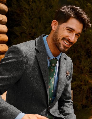 PJ PAUL JONES Men's Casual Blazer Vintage Tweed Wool Blend Suit Notch Lapel Winter Sport Coats Dark Gray3