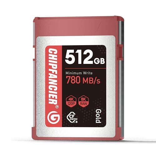 CHIPFANCIER CFexpress 2.0 Type B 512GB Memory Card Up to 1750MB/s Read 1420MB/s Write-Raw 8K Video Recording Dark Gold