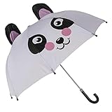 Regenschirm in Kuppelform mit freundlichem Pandabär-gesicht und Öhrchen in 3D