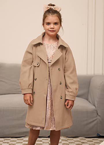 Image of GRACE KARIN Girls Dress Coat Lapel Wool Blend Long Winter Jackets with Pockets Belt 6-16Y