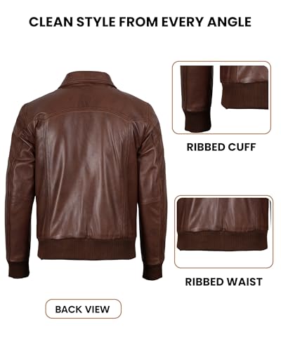 Image of Decrum Men's Bomber Leather Jacket - Vintage Style Real Lambskin Leather Jacket with Rib-Knit Cuffs and Hem