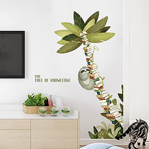 Rofarso Large Tree Sloth Books Vinyl Wall Stickers Removable Pvc Wall Decals Art Decorations Decor For School Library Bedroom Living Room Murals #TOP1