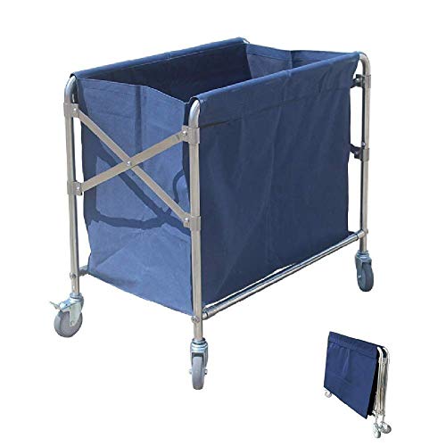 Carrello per lavanderia con ruote e borse rimovibili, carrello di pulizia di grande capacità, con tessuto spesso, colore blu