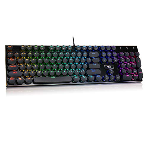 Redragon K556-RK RGB LED Backlit Wired Mechanical Gaming Keyboard, Round Keys, Aluminum Base, 104 Standard Keys