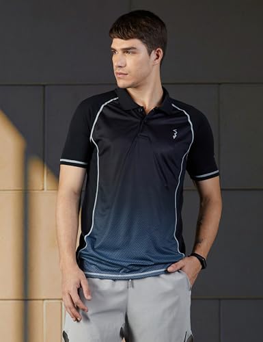 Image of CAHOOT Men's Black Ombre Polo Neck Short Sleeve Regular Fit T Shirt for Active Wear
