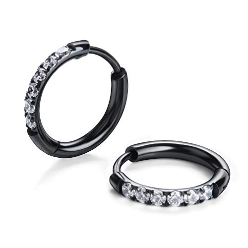 Image of Hypoallergenic Unisex Surgical Steel Small Cubic Zirconia Huggie Hoop Earring, Color Gold - Silver - Rose Gold - Black - Rainbow, Size 6mm- 12mm Safe for Sensitive Ear