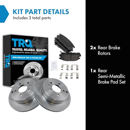 Image of TRQ Rear Brake Pad and Rotor Set Semi Metallic Vented Rotors Compatible with 2012-2015 Chevrolet Captiva Sport 2007-2009 Equinox 2007-2009 Pontiac Torrent 2008-2010 Saturn Vue 2007-2009 Suzuki XL-7
