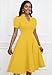 MarryUP Summer Dress for Women 2026 Short Puff Sleeve V Neck Formal Cocktail Graduation Party A-Line Dress Yellow XL
