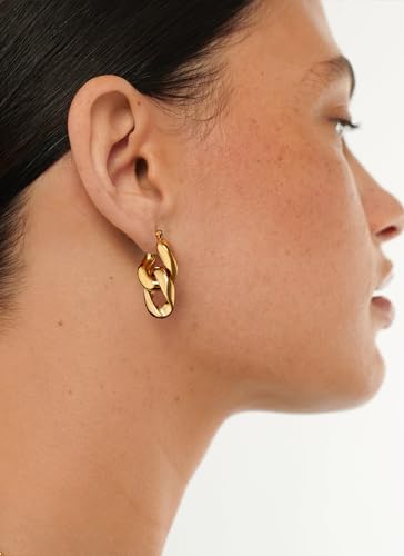 PANSTAR 18K Gold Plated Dangle Earrings, Geometric Chain Style, Gold Vermeil Earrings, Gold Tone Chunky Hoop Earrings4