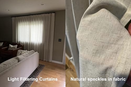 Image of Vision Home Natural Pinch Pleated Semi Sheer Curtains Textured Linen Blended Light Filtering Window Curtains 95 inch for Living Room Bedroom Patio Pinch Pleat Drapes with Hooks 1 Panel 60 inch Wx95 L