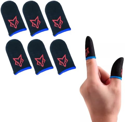 Finger Sleeves Breathable Touchscreen for Mobile Games V1 (6pcs) Profesional Finger Gloves Gamer PUGB Free Fire COD (Red/Blue)