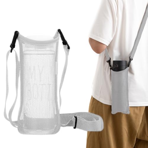 XPEX 1 pieza de red para bicicleta, soporte para botella de agua, con correa ajustable para el hombro y bolsillos, soporte para botella de agua, mochila, soporte para botella para acampar (gris)