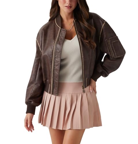 GUESS Women's Angelique Vintage Faux Leather Bomber