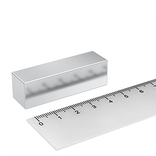5 x Neodym Quadermagnet 50 x 15 x 15 mm, Grade N48, Nickel, starker Industriemagnet