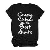 T-Shirt Damen mit Aufdrutiere Frauen Casual Printing Kurzarm Tops Bluse Rundhals Casual Tee Tunika Shirts Tunika Damen Kurzarm Lässig (Black, XL)