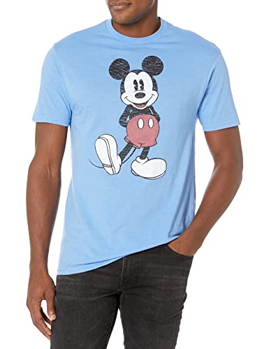 Image of Disney Men's Full Size Mickey Mouse Distressed Look T-Shirt | Officially licensed, 100% cotton, sizes S to 2X, size up recommended, Disney fan gift, crew neck, pop culture tee
