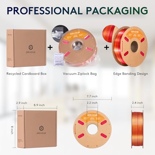 Image of ERYONE Silk Dual Color PLA Filament 3D Printer 1.75mm + /- 0.03mm, Bicolor Filament Two Tone PLA 1KG(2.2lbs) Cardboard Spool, Red Gold