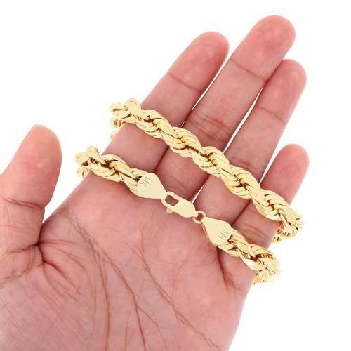 Nuragold 14k Real Yellow Gold 8mm Rope Chain Diamond Cut Necklace (20"-30") Italian Jewelry for Men3