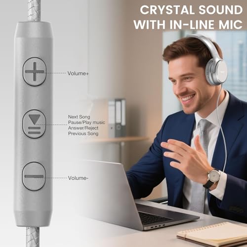 USB C Wired Over-Ear Headphones with Microphone, Volume Control, Share Port, and Adjustable Headband Foldable Stereo Headset for iPhone 16, Samsung, Laptop, Gaming, Travel by Wuopzf - Used condition - Image 6