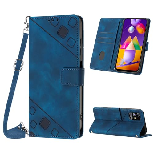 Mo-Beauty Funda para Samsung Galaxy M31S, Funda Antigolpes de Piel Prémium Cruzada, Correa Ajustable [3 Ranuras] [Soporte] [Hebilla Magnética] Compatible con Samsung M31S - Azul
