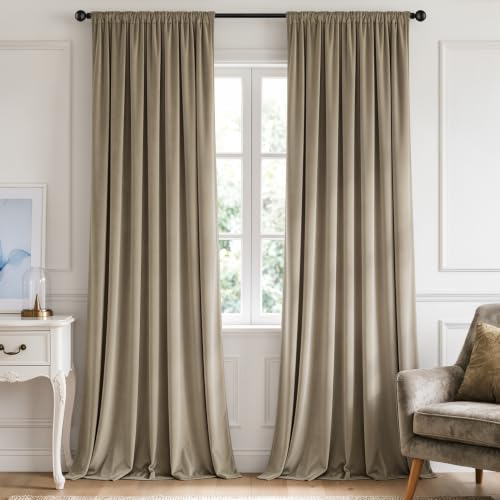 Image of MIULEE Light Taupe Blackout Velvet Curtains Drapes 90 Inch Long 52 inchx90 inch