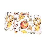 C&F Home Camino de mesa acolchado 100% algodón con diseño de calabazas de acuarela, bordes festoneados, hojas de Acción de Gracias, otoño, cosecha, Halloween, cena, comedor, decoración de mesa