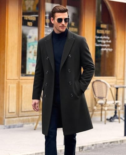 Image of Men's Premium Wool Blend Double Breasted Long Pea Coat