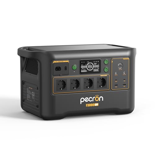 pecron F3000LFP Tragbare Powerstation 3072Wh mit 3600W AC-Steckdosen, Solargenerator & LiFePO4-Batterie - Schnellladefunktion für Haushalt Camping Notstromversorgung