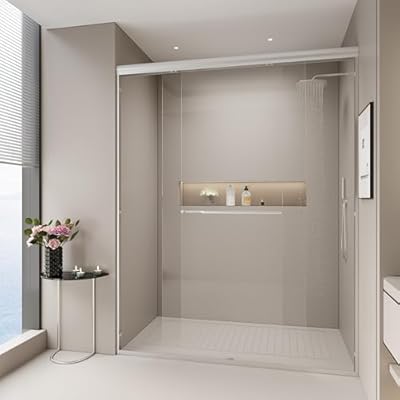 Seeye Elegant Double Sliding Shower Door for Walk-in Showers, Adjustable 44-48 in. W x 72 in. H, Tempered Glass, Brushed Nickel Finish