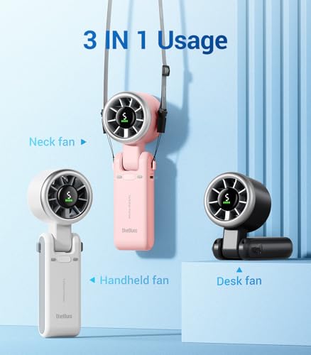 Image of Diveblues Portable Handheld Turbo Fan, 5 Gear Wind, Battery Operated, Up to 12 Working Hours, 3 IN 1 Hand Fan with Air Turbo Tech Cooling Fan for Outdoor Activities, Travel, Working