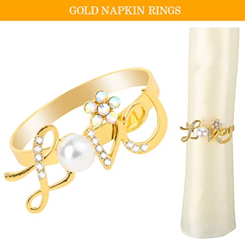 8 Pcs Love Napkin Rings Rhinestone And Pearl Beaded Napkin Rings Alloy Napkin Rings Napkins Rings Set Of 8 Sparkly Napkin Rings For Valentine's Day Holiday Wedding Party Dinner Table Decorations #TOP2
