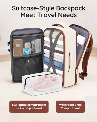 Image of Taygeer TSA Approved Under Seat Backpack, 35l College Backpack for Women | Personal Item Bag for Airplanes Fits 15.6 Inch Laptop, Travel Bag with Water Bottle Pocket & Shoe Pouch, Khaki White