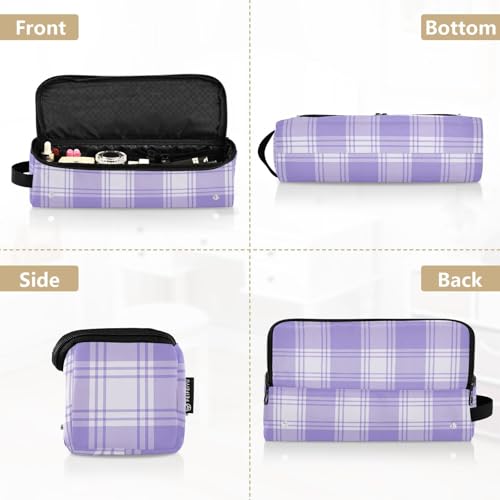 Bolsa de viaje para herramientas de cabello con tapete resistente al calor desmontable, doble capa, para planchas y rizadores, motivo de cuadros lavanda y marfil miniatura 5