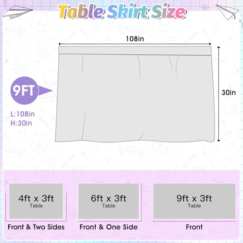 Image of 9FT Smiley Face Table Skirt Teacher Desk Skirt for Composition Notebook Classroom Decor Rectangle Tablecloth Colorful Table Cover for Back to School Party Supplies Home Dorm Office Bookcase Cabinet