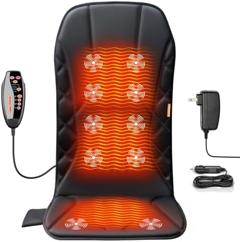 CARSHION Upgraded Length Back Massager with Heat,10 Vibration Massage Seat Cushion for Home,Heated Seat Cover Cushion for Pain Relief