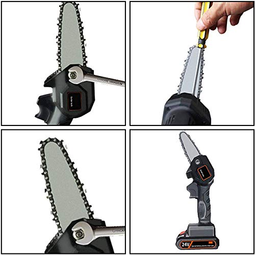 CJCGLOBAL Handheld Cordless Chainsaw with Charger and 2 Battery | Mini 4-Inch Cordless Electric Protable Chainsaw, Adjustable Cutting Speed for Wood Cutting, Tree Pruning and Garden (Black)