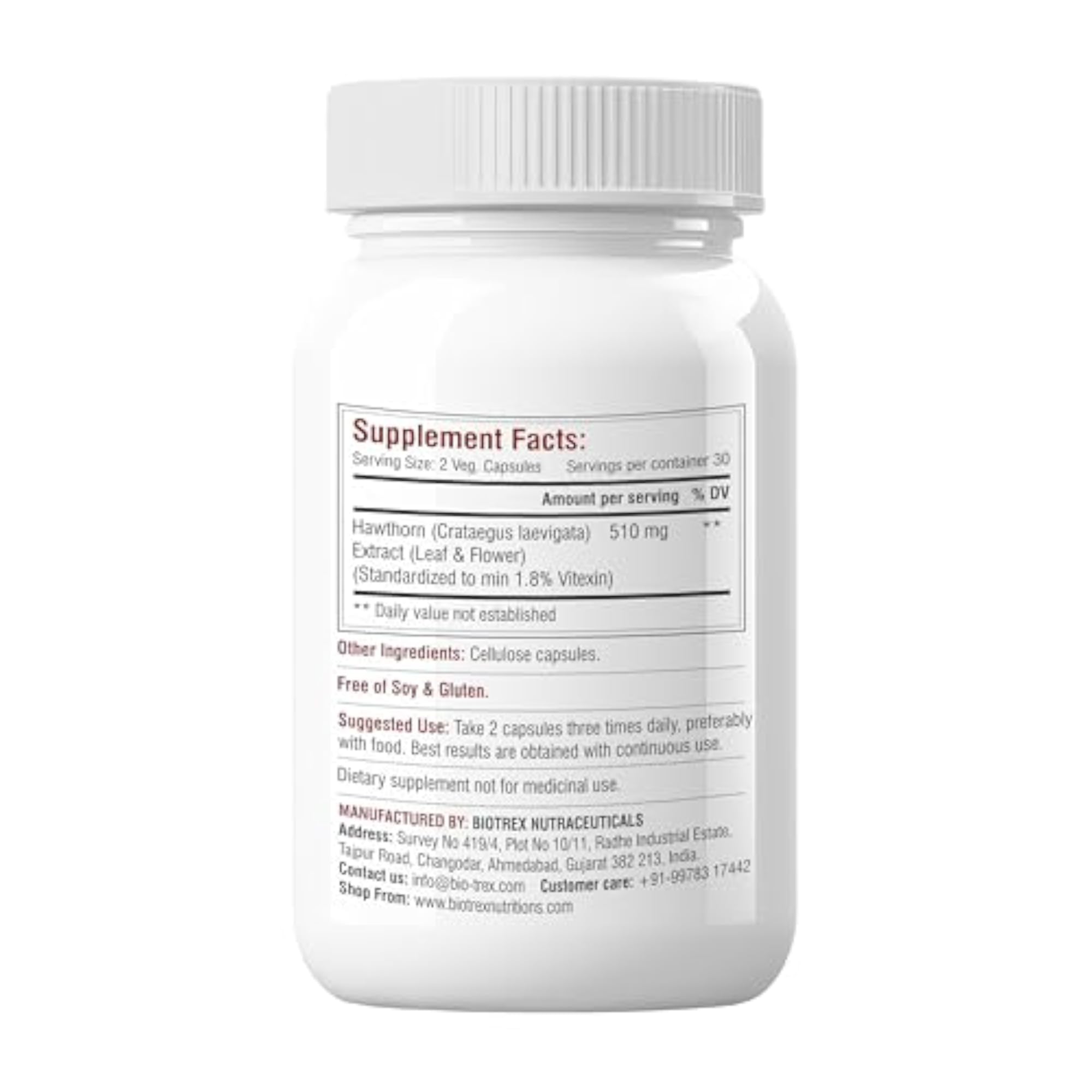 Biotrex Nutraceuticals Hawthorn Berry 510mg, 60 Veg Capsules