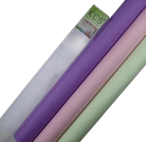 Image of KCS 3 pc of 15 inch x 18 inch(38cmx45cm) 16 Count Cross Stitch Cotton Aida Cloth Needlework Rolled Fabric Box,16CT,Lavender+Pink+Light Green