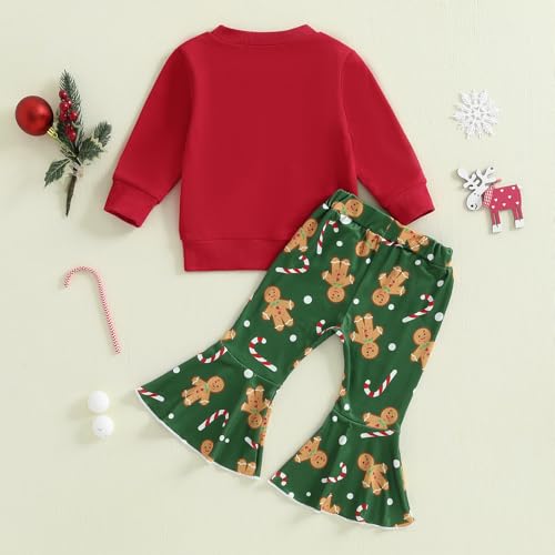 Toddler Girl Christmas Outfits Long Sleeve Sweatshirt Gingerbread Candy Cane Print Pant Set Snowman Winter Clothes2